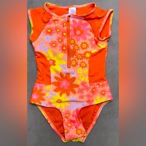 Zip up swim suit short sleeved one piece. Adorable 4T